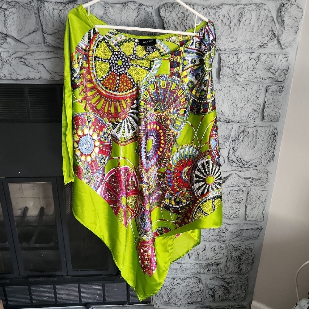 Ashro Pink Green Asymmetrical Wrap Tunic